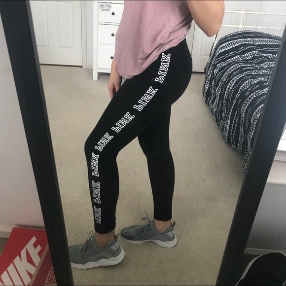 Victoria's Secret PINK Black Mesh Side Logo Leggings M - Picture 6 of 6